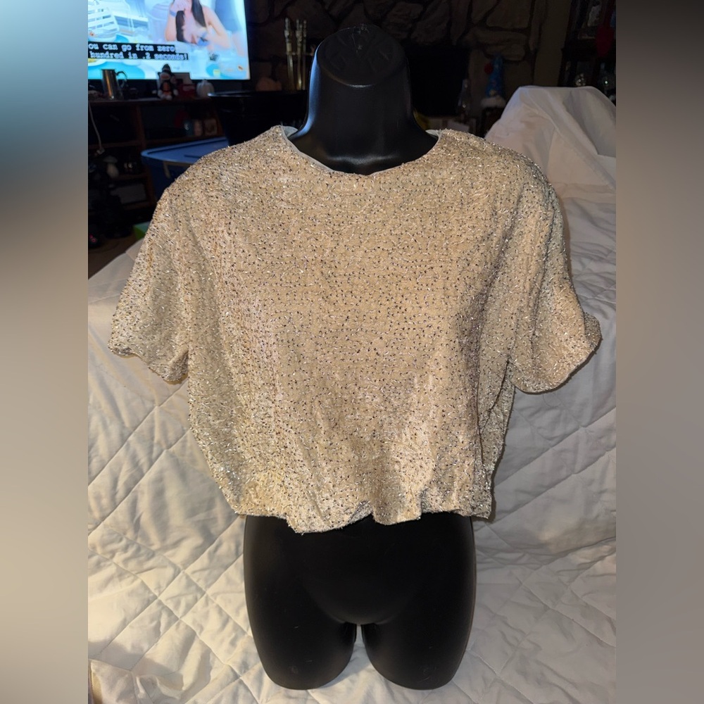 Zara Kids VELVET CROPPED T-SHIRT WITH BEADS